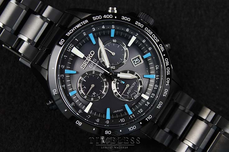 Seiko Astron SSE013J1 GPS Solar Chronograph 8X Series Black Stainless Steel Machtwatch