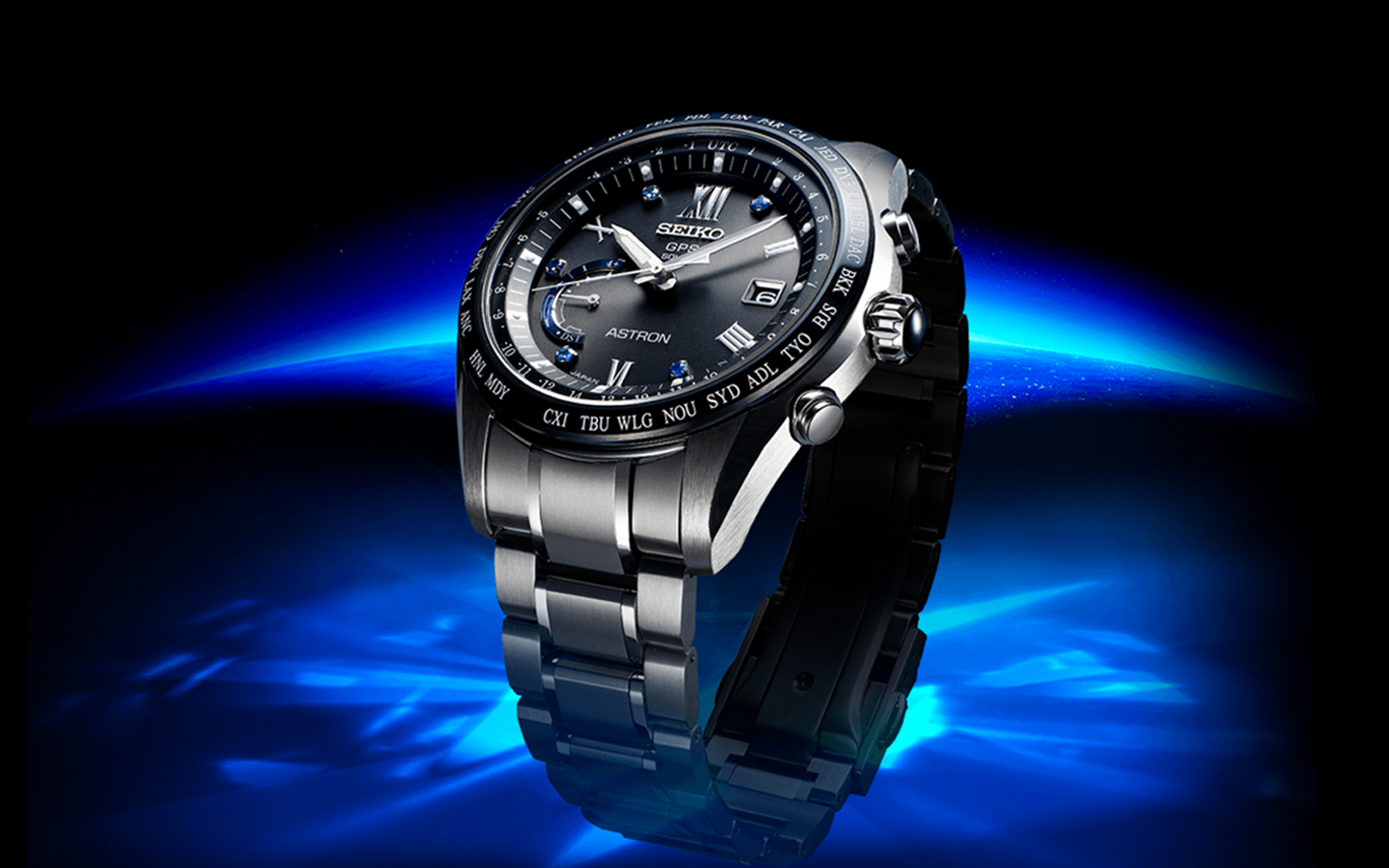 Seiko Astron Limited Edition GPS Solar World Time SSE117J1 Men Black Dial Titanium Strap Machtwatch