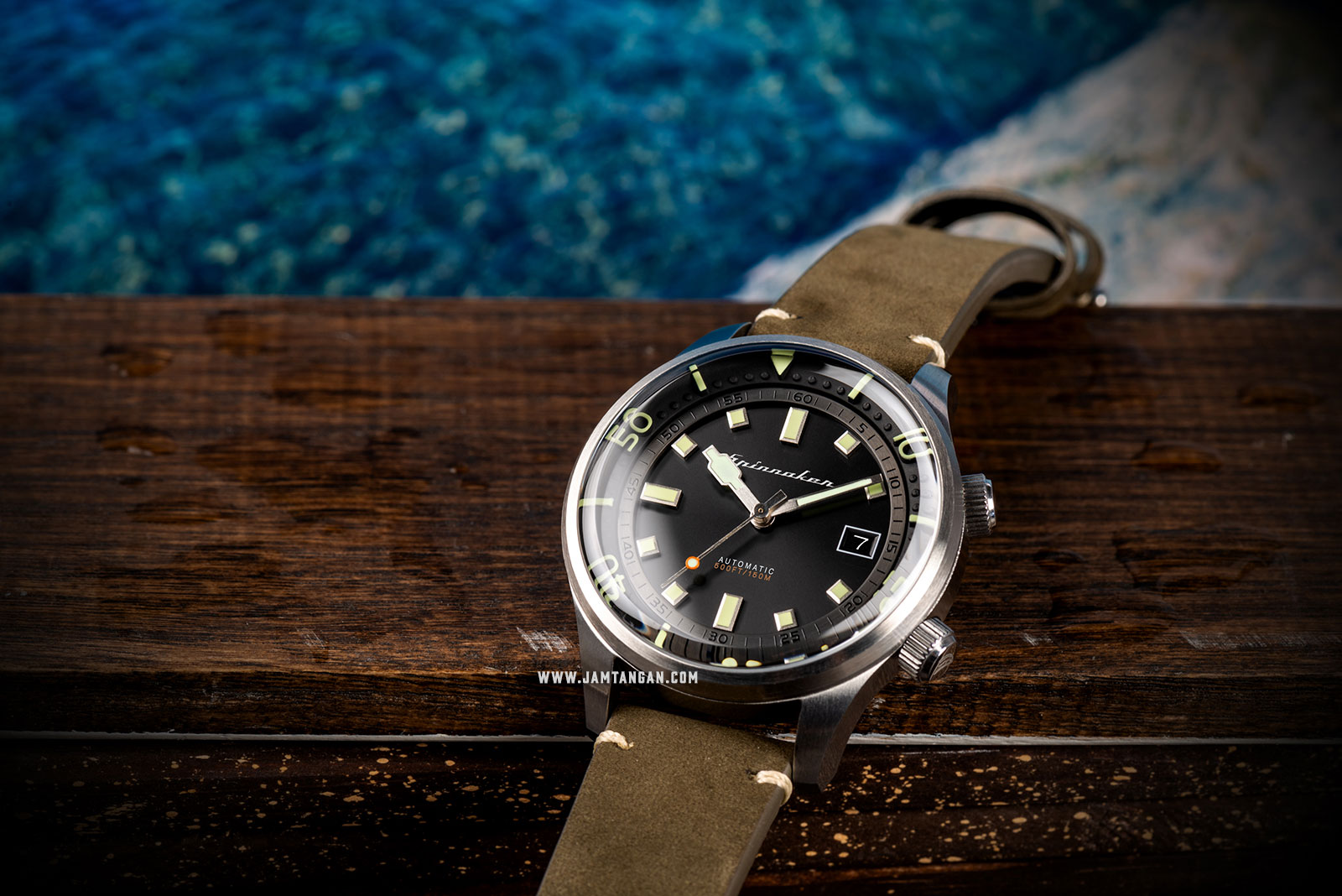 Spinnaker SP-5057-02 Vintage Bradner Men Black Dial Green Leather Strap Machtwatch