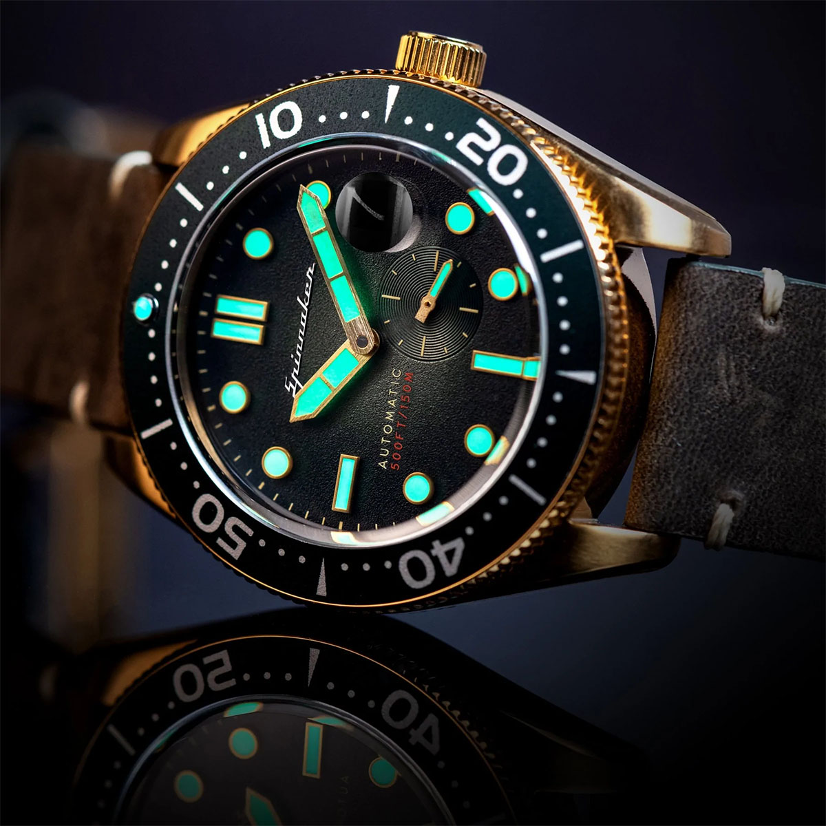 Spinnaker SP-5058-04 Vintage Croft Men Green Dial Green Leather Strap Machtwatch