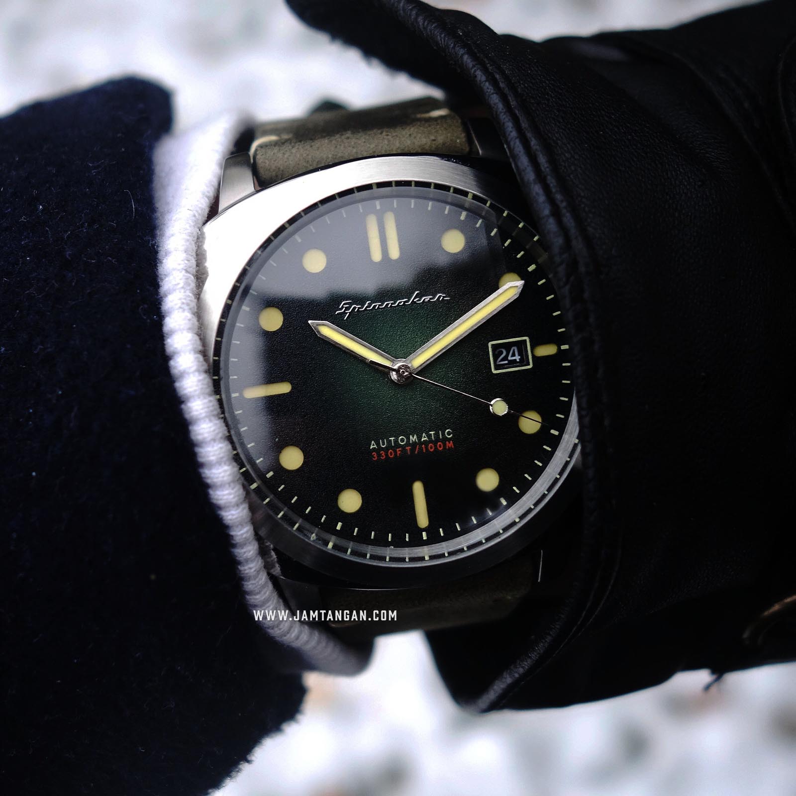 Spinnaker SP-5059-03 Vintage Hull Men Green Dial Green Leather Strap Machtwatch