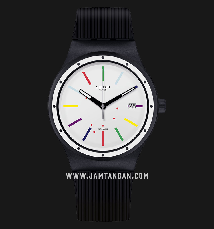 Swatch SUTB408 Sistem Col-Ora Men White Dial Black Rubber Strap |  Jamtangan.com