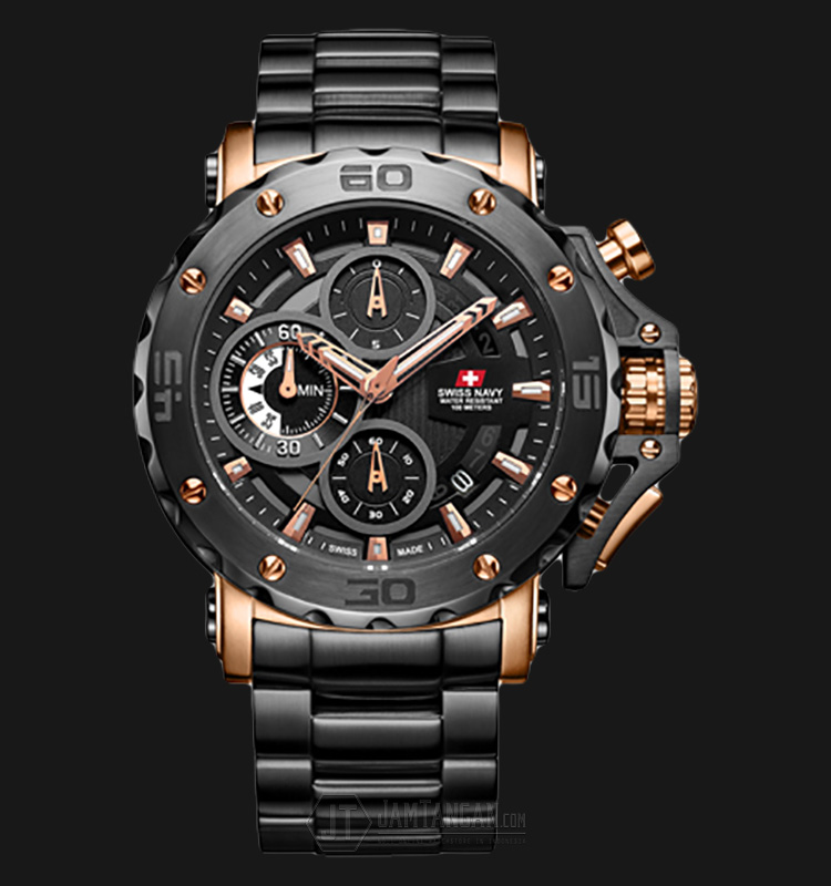 Swiss Navy 8932 Mrgbk Man Black Dial Stainless Steel Jamtangan Com