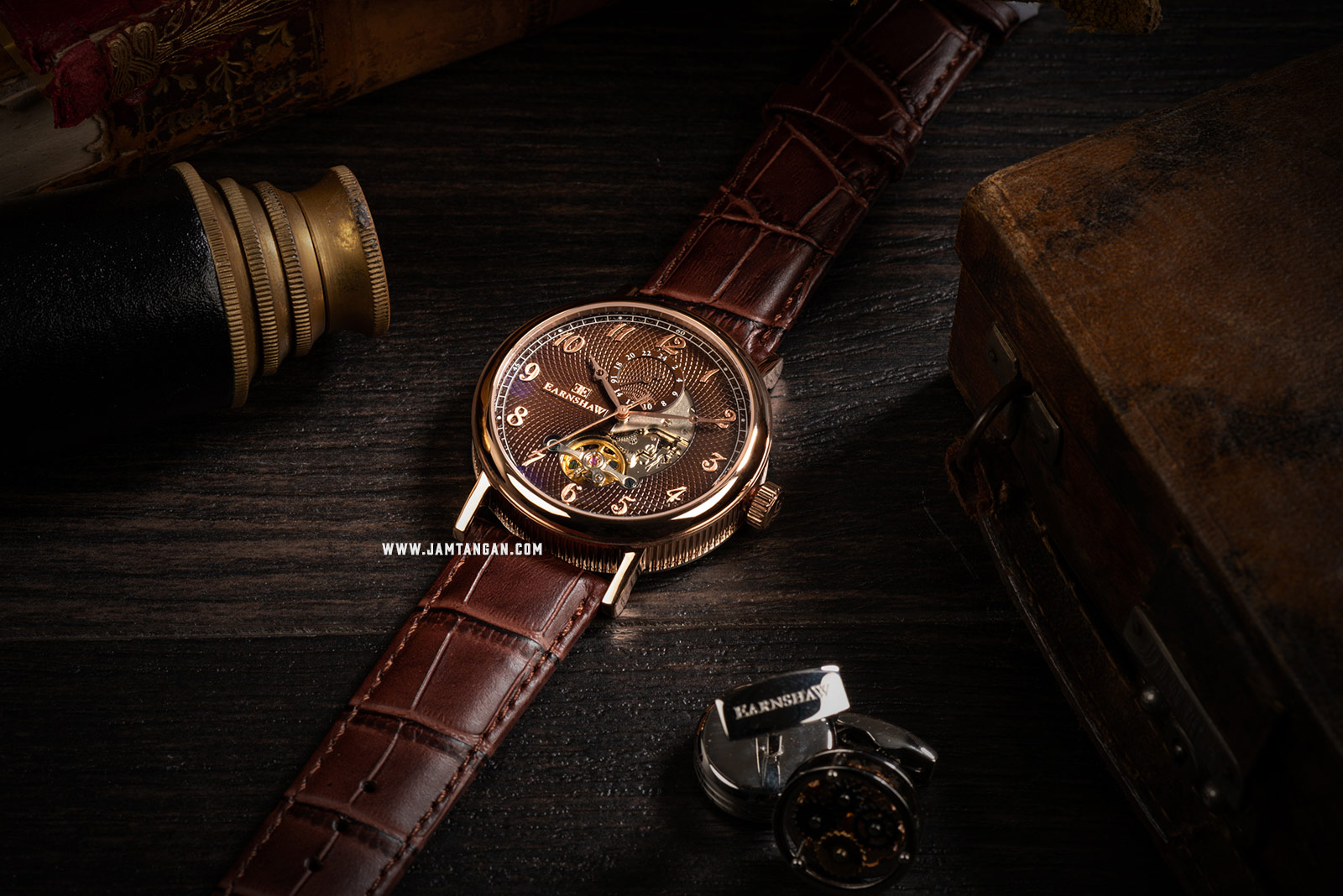 Thomas Earnshaw ES-8082-04 Beaufort Open Heart Dial Brown Leather Strap Machtwatch