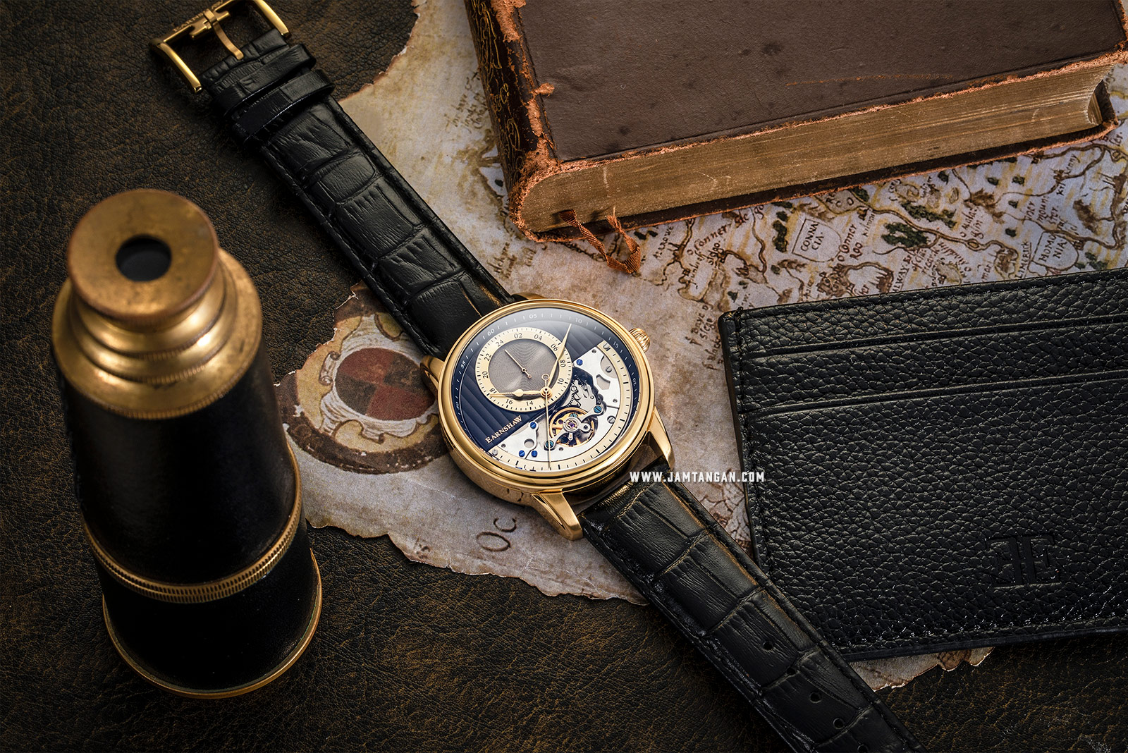 Thomas Earnshaw ES-8085-03 Longitude Automatic Open Heart Dial Black Leather Strap Machtwatch