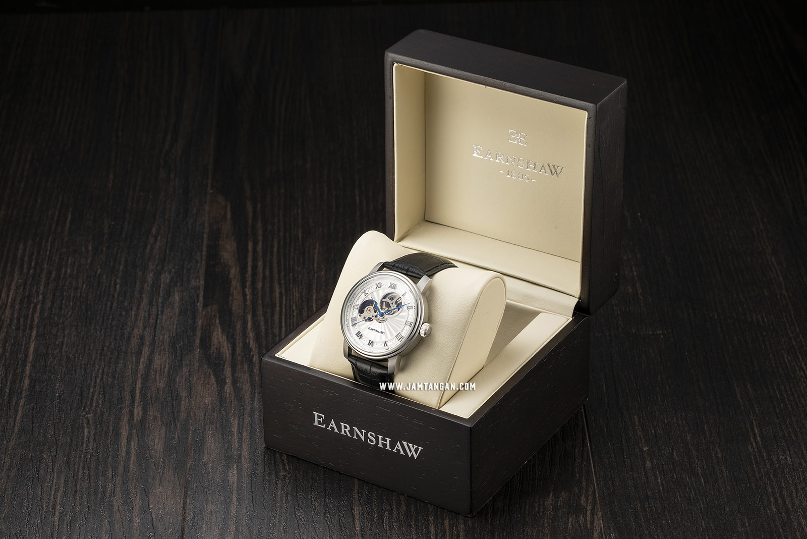 Thomas Earnshaw ES-8097-01 Westminster Mechanical Open Heart Dial Black Leather Strap Machtwatch