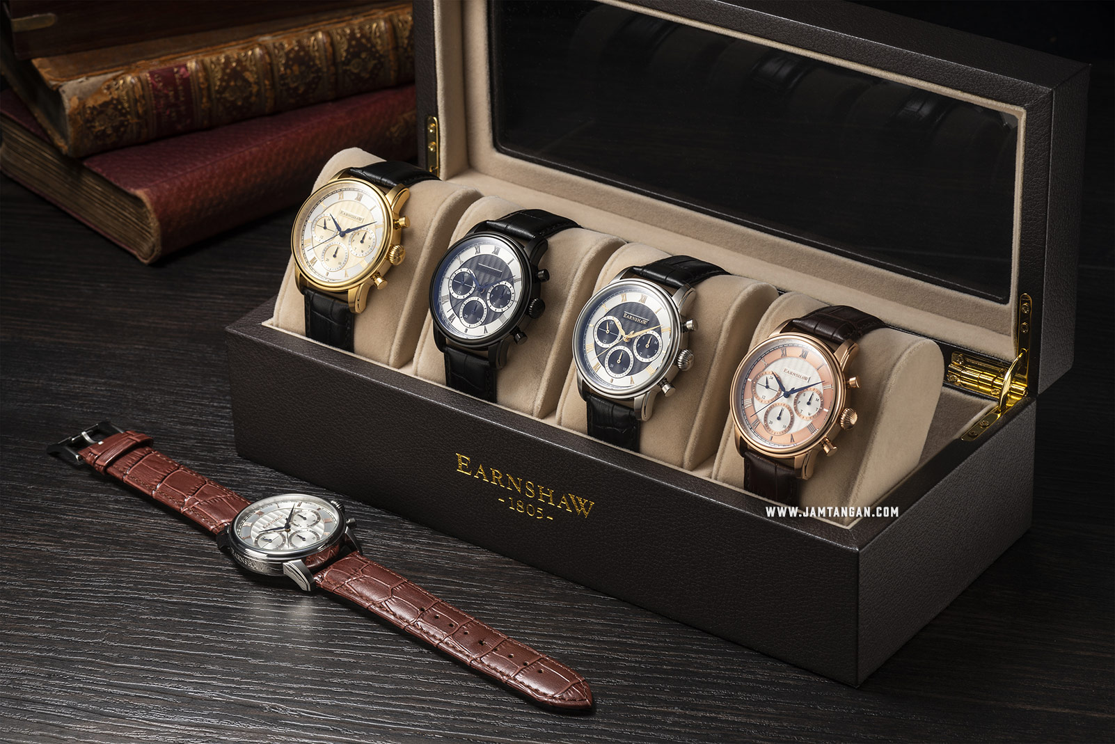 Thomas Earnshaw ES-8105-04 Longitude Multi-Function Chronograph White Dial Brown Leather Strap Machtwatch