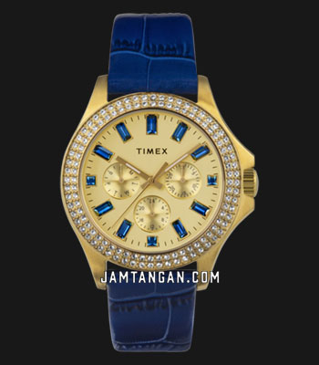 Timex Kaia TW2W10800 Ladies Gold Dial Blue Leather Strap