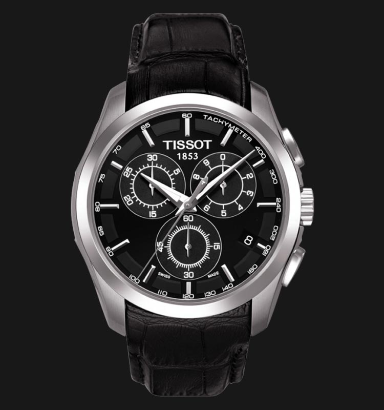 TISSOT Couturier T035.617.16.051.00 Chronograph Black Dial Black Leather  Strap | Jamtangan.com