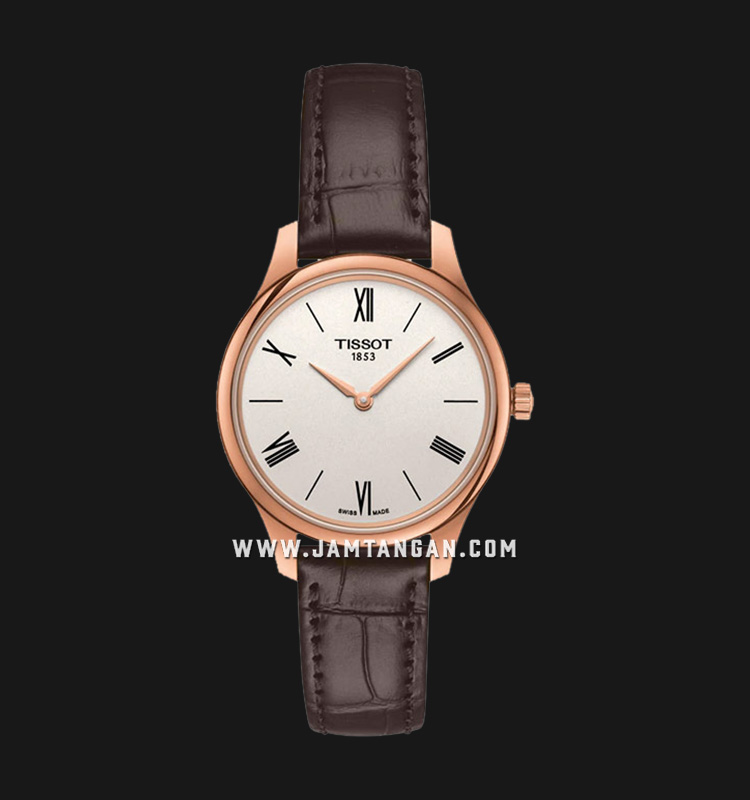 TISSOT Tradition 5.5 T063.209.36.038.00 Ladies Silver Dial Brown Leather  Strap | Jamtangan.com