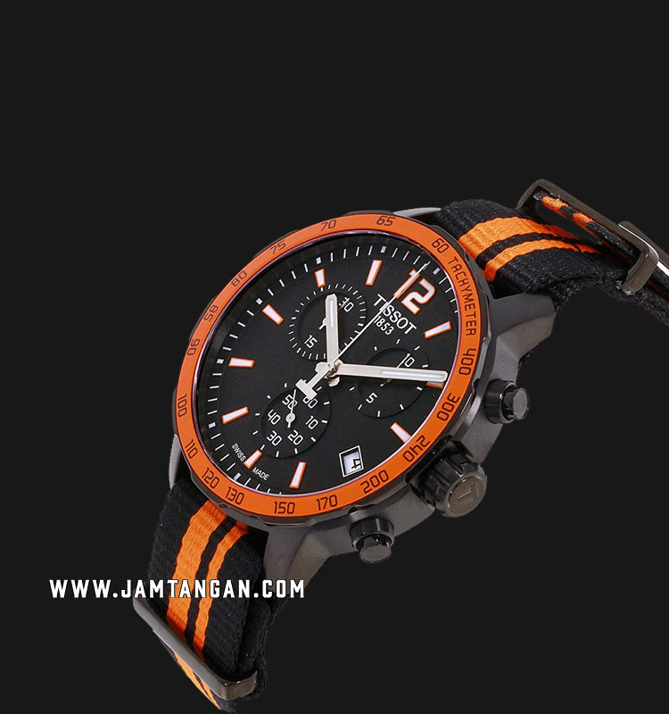 Tissot Quickster T095.417.37.057.00 Chronograph Gent Black Dial Dual Color  Nato Strap | Jamtangan.com