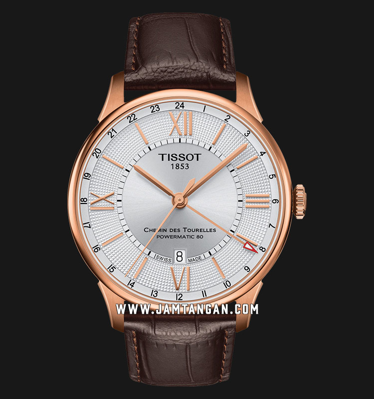 Tissot Chemin Des Tourelles T099.429.36.038.00 Men Silver Dial Brown  Leather Strap | Jamtangan.com