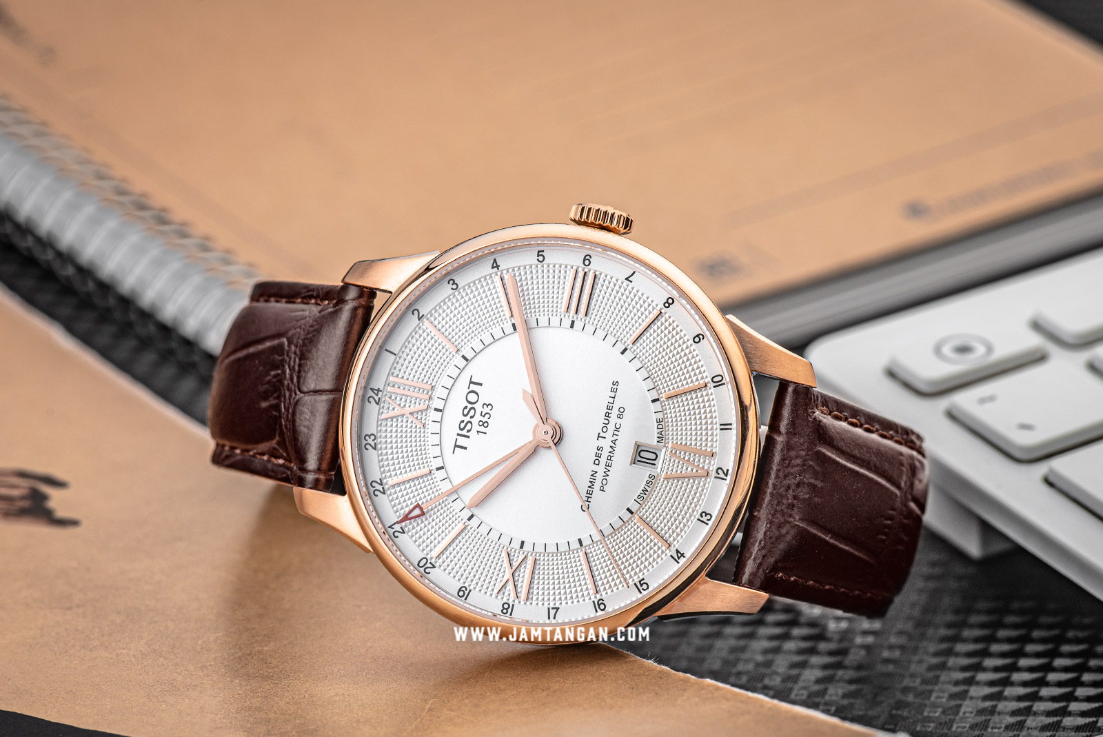 Tissot Chemin Des Tourelles T099.429.36.038.00 Men Silver Dial Brown  Leather Strap | Jamtangan.com