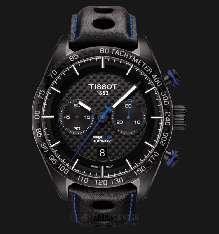 TISSOT PRS 516 Automatic Chronograph T100.427.36.201.00 Black Pattern Dial  Black Leather Strap | Jamtangan.com