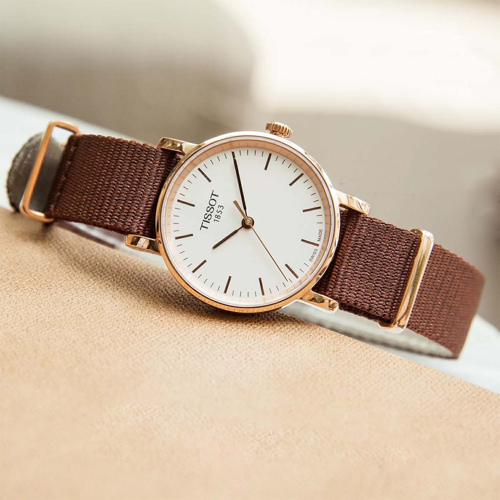 TISSOT Everytime Small T109.210.37.031.00 Ladies Silver Dial Brown Nylon  Strap | Jamtangan.com