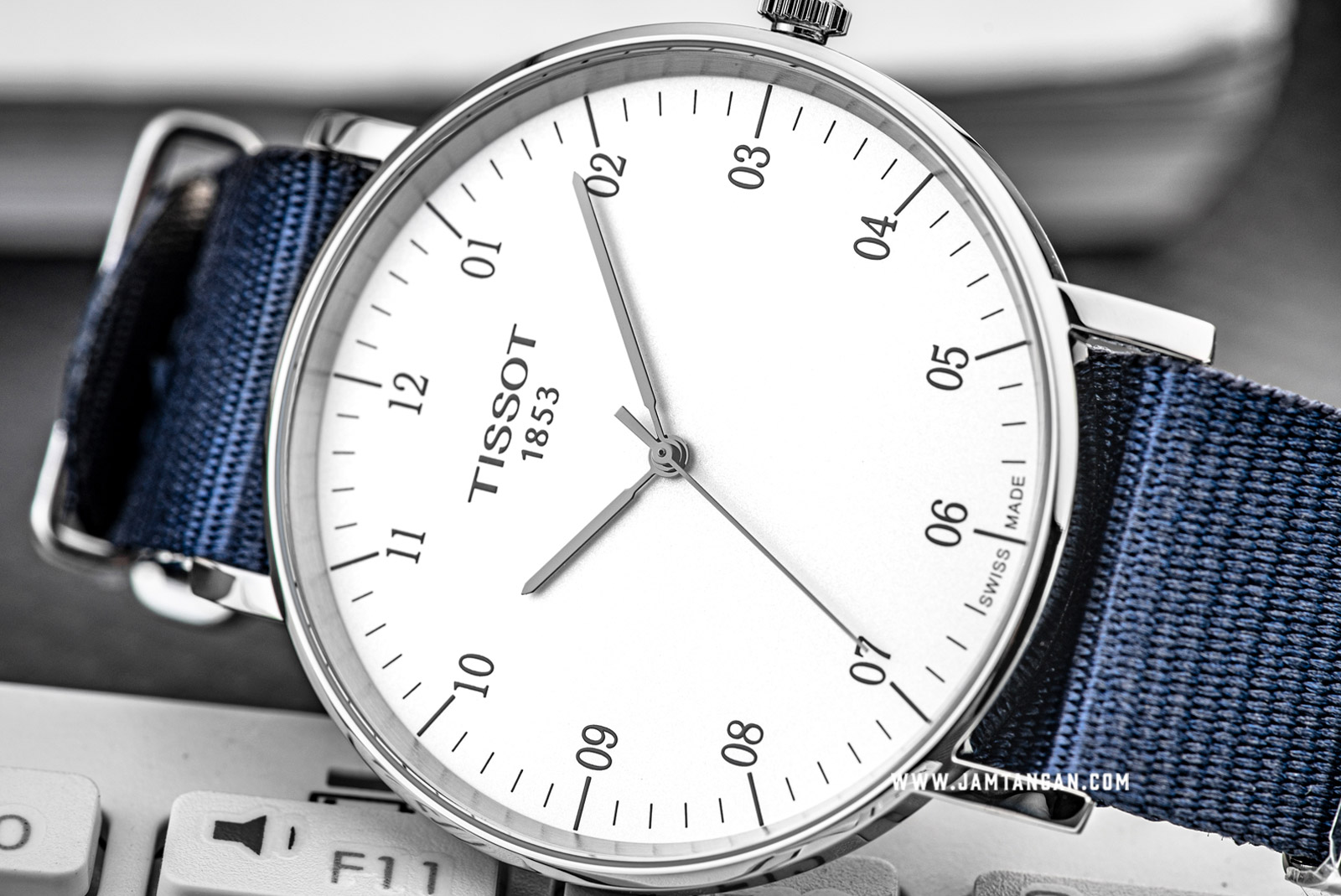 Tissot Everytime Large NATO T109.610.17.037.00 Men White Dial Blue Nylon  Strap | Jamtangan.com