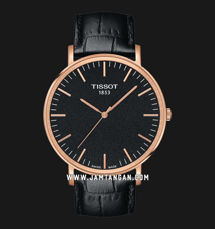 TISSOT Everytime Large T109.610.36.051.00 Men Black Dial Black Leather  Strap | Jamtangan.com