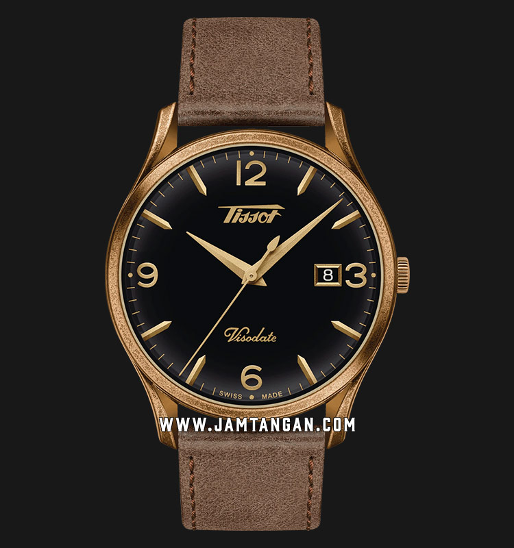 Tissot Heritage Visodate T118.410.36.057.00 Men Black Dial Brown Leather  Strap | Jamtangan.com