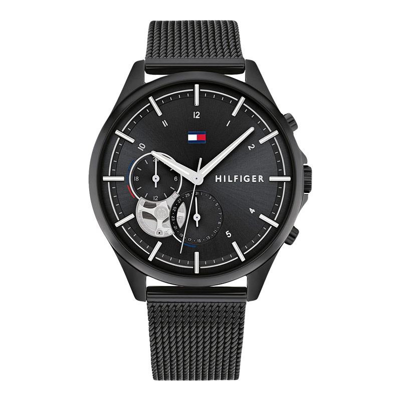 Tommy Hilfiger Quinn 1782485 Black Dial Black Mesh Strap | JAMTANGAN.COM