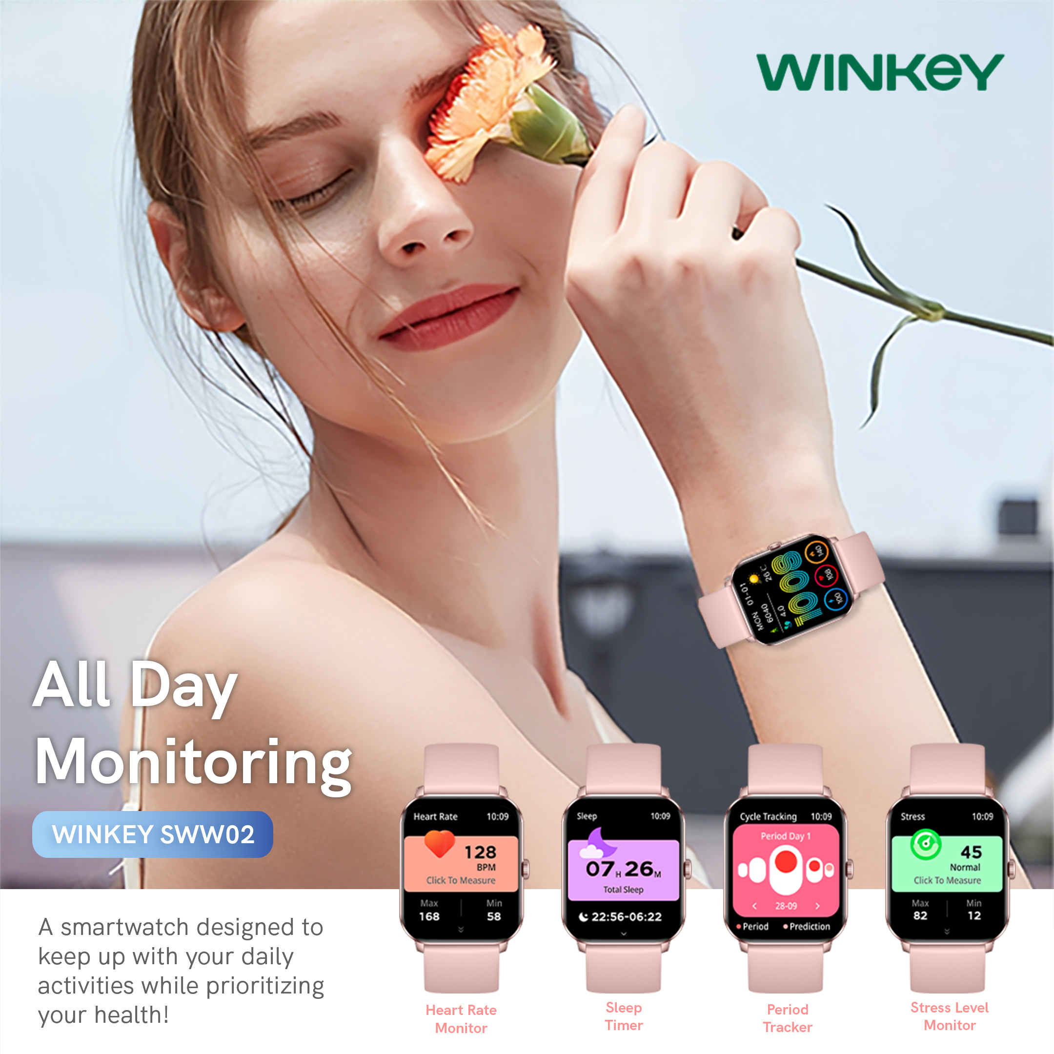 WINKEY SWW02 ZETA2 Smartwatch Bluetooth Call Fitness Tracker IP68 ...